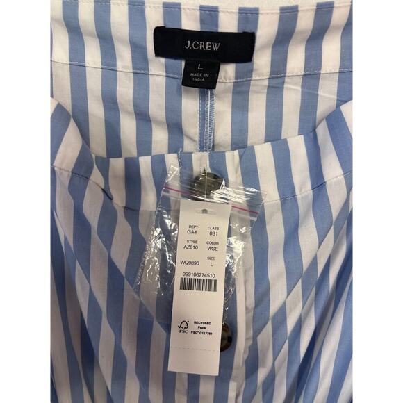 J. Crew NWT Dress Blue White Stripes Buttons Tie Waist Size Large Classy Preppy - Picture 4 of 5